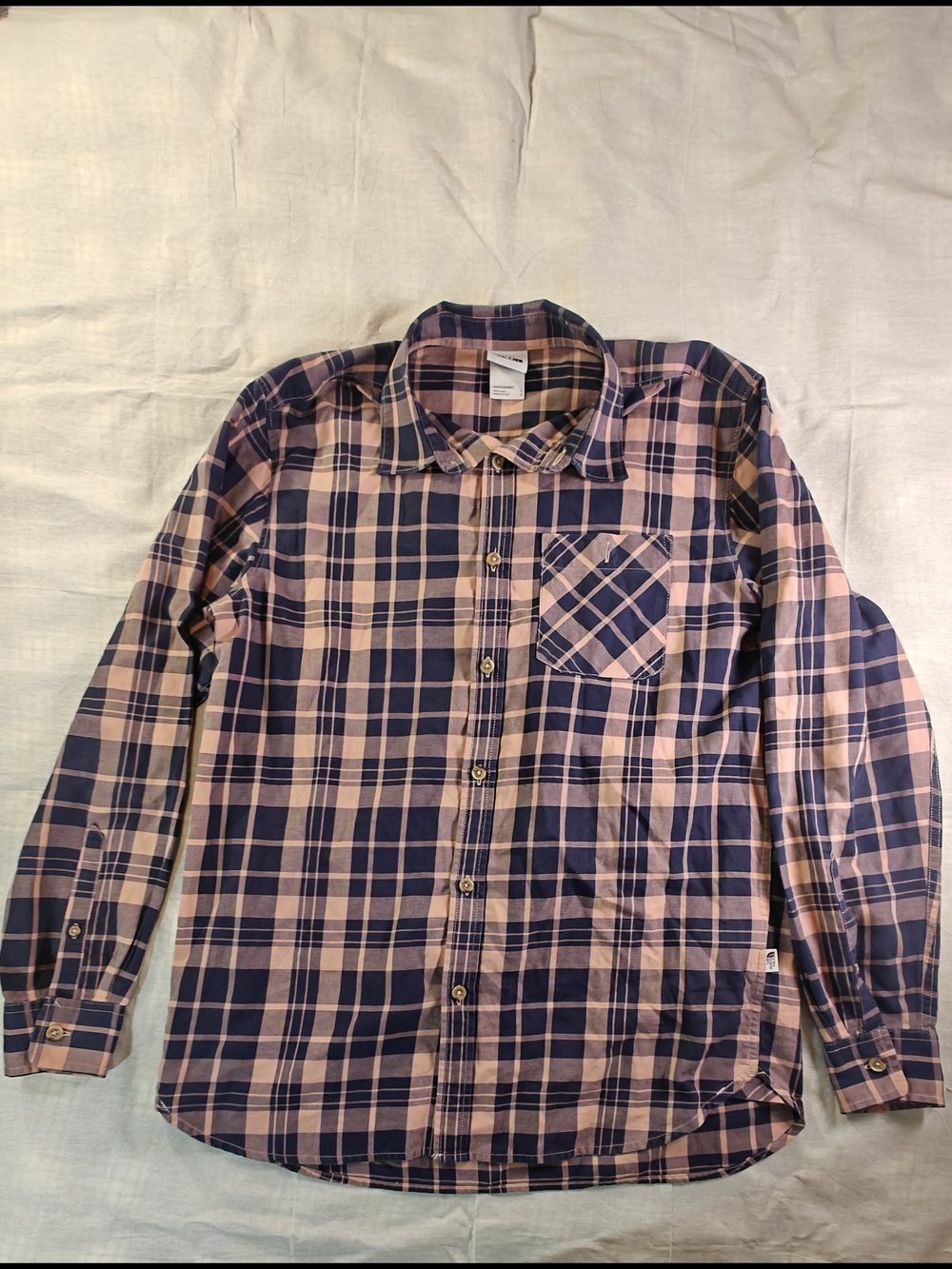 The North Face Navy and Pink Plaid Button-Down Shirt